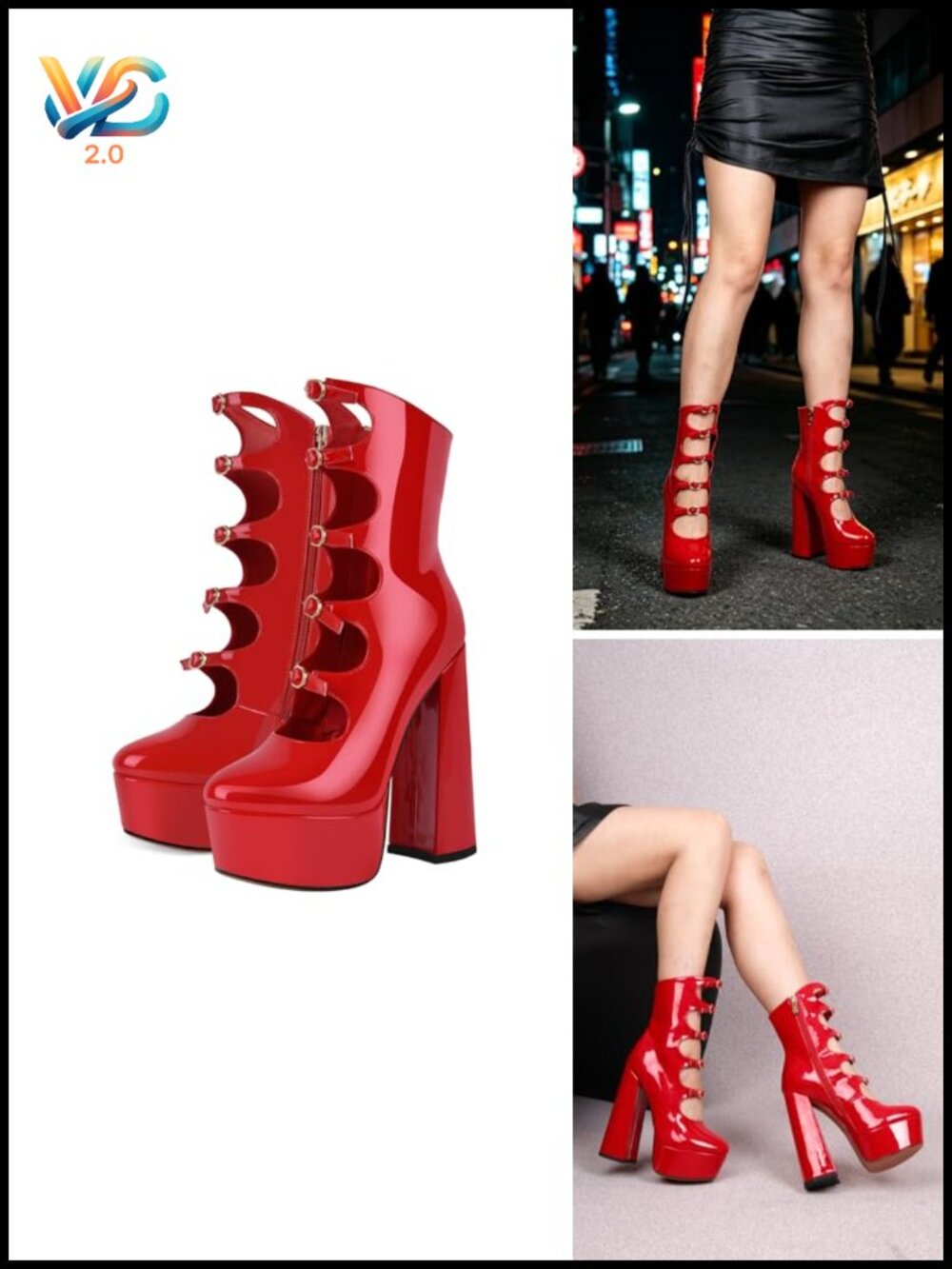 Platform High Heels Side Zipper Adjustable Buckles Block Heel Pumps Shoes